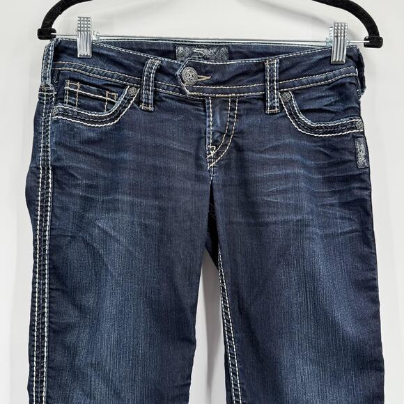 Silver Jeans Tuesday Skinny Crop Womens 27 Dark Wash Embroidered Stretch Denim - Picture 2 of 14